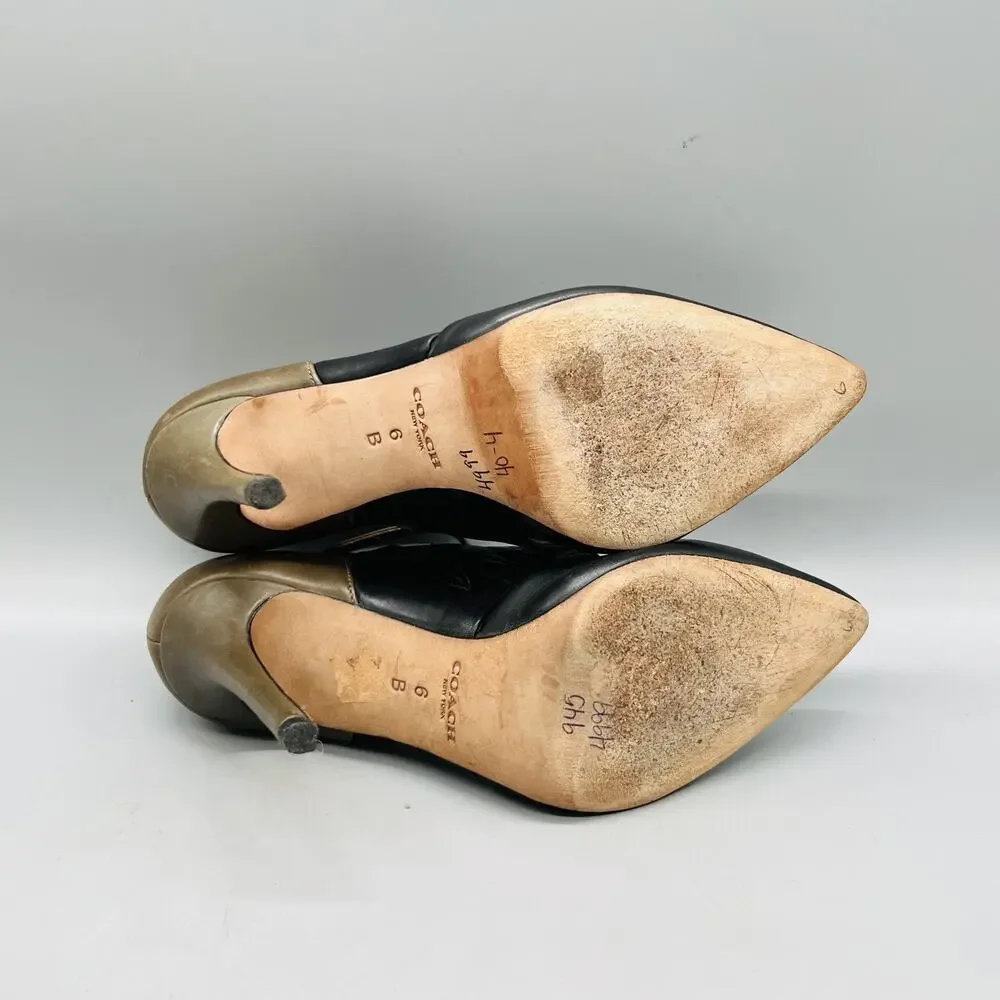 Coach Shoes Womens 6 Black Taupe Leather D'Orsay Ankle Strap Stiletto Heels